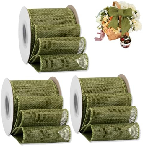 Schleifenband Eukalyptus Grün 15 m, Grünes Juteband 40mm, Salbeigrün Geschenkbänder Stoff Breit, Hessian Ribbon für Geschenkverpackung, DIY Dekoration, Festliche Aufbauten