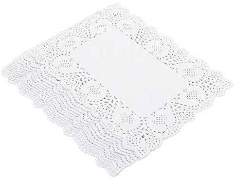 BESTOYARD Rectangle Lace Doilies Paper Placemat 7.5x10 Inch Oil-Absorbing Cake Paper Mat for Baking and Frying, 170 Sheets Decorative Kitchen Table Coasters