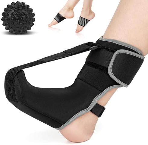 YISAILU Plantarfasziitis Nachtschiene, Fersensporn Bandage, Fußbandage mit Massageball und Lichtbogenpads, Weiche Stretching Plantarfasziitis Socke zur Fußstütze Linderung von Fußschmerzen,Schwarz, M