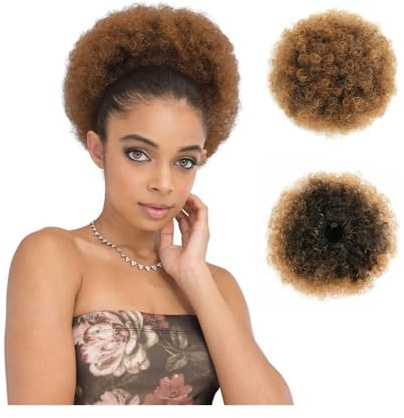 jianjunchaling Afro Puff Kordelzug Pferdeschwanz Kinky Curly Bun Haar Synthetische Kurze Extensions Haarteile for Schwarze Frauen Mädchen Hair Ponytail for Women Girls(Brown)