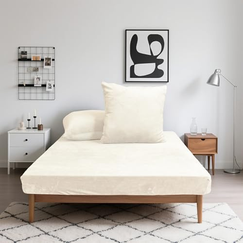 Mixibaby Flanell-Spannbettlaken Winter Microfaser extra weich & warm beidseitig angeraut 30 cm Steghöhe, 360°-Gummizug, pillingarm & pflegeleicht, Größe:200 x 220 cm, Farbe:Beige
