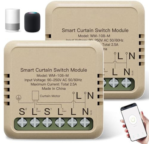 Lot de 2 modules d'interrupteurs de volet roulant Wi-Fi Alexa Smart avec pourcentage d'ajustement, relais pour moteur de volet roulant, compatible avec l'application Smart Life Tuya, Alexa, Google