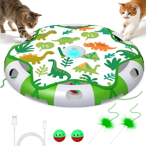 FLERDMAU Interaktives Katzenspielzeug Selbstbeschäftigung, Wiederaufladbar Katzenspielzeug Elektrisch, Katzen Spielzeug mit Federautomatik & Vogelgezwitscher & Katzenglocke für Wohnungskatzen