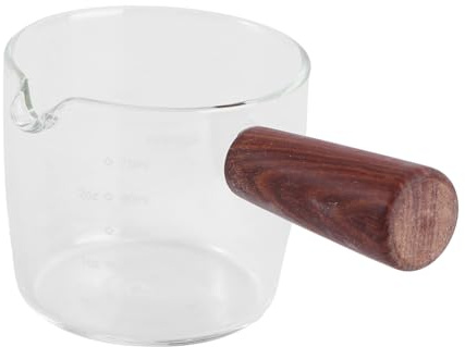 POPETPOP Pichet à Lait En Verre Borosilicaté 75ml Avec Anse En Bois Anti-brûlure Pour Préparation Café Et Lait Mousseux Usage Domestique