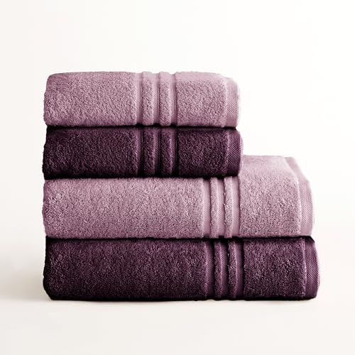 BOHEME Juego de 4 Toallas Premium Rosa-Violeta | Incluye 2(50x100 cm) y 2(70x140 cm). 100% algodón 700 g/m². Suaves, absorbentes y de secado rápido.
