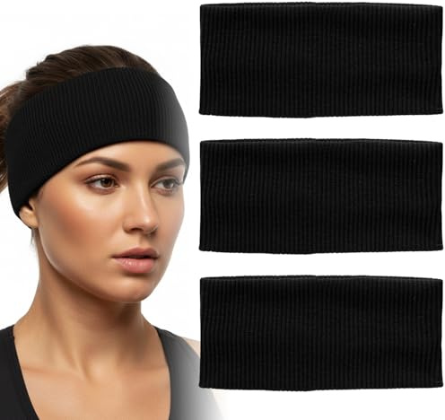 Stirnband Damen, 3 Stück Stirnband Sport – Haarband Damen aus Weichem Stoff, rutschfest und Schweißabsorbierend für Yoga, Laufen und Alltag