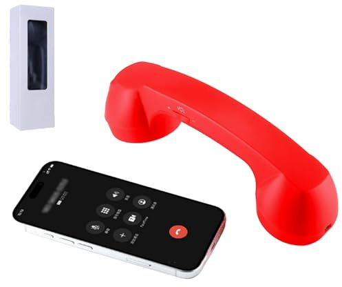 Retro Phone Handset, Wireless Telephone Style Landline Handle Receiver for Cell Mobile Video Conferences Calls Meetings (red)