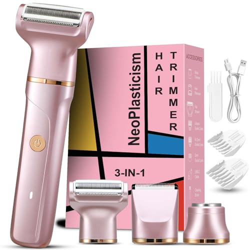 Bikini Trimmer Women, 3-in-1 Painless Lady shavers for Women with Ceramic Blades & IPX7 Waterproof Design, Rechargeable Cordless Electric Razor for Women for Legs, Underarms, Face & Bikini Line