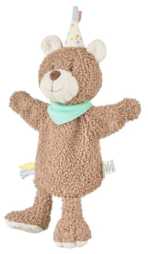 Sterntaler Kinder-Handpuppe Bär BO, Kinder- und Babyspielzeug, aus weichem Flausch, wattiert mit Polyesterwatte, mit süßem Halstuch und Partyhut, 30 × 21 × 8 cm – Hellbraun