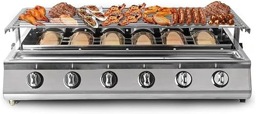 Powerful 6-Burner Portable Gas BBQ Grill | Large Non-Stick Cooking Surface | Ideal for Garden, Patio, Camping & Caravanning | LPG | Stainless Steel