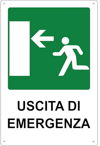 Pubblimania Cartello Uscita di Emergenza in Alluminio Composito – Segnaletica di Sicurezza Professionale – Stampa Atossica e Resistente alle Intemperie (Uscita Sinistra)