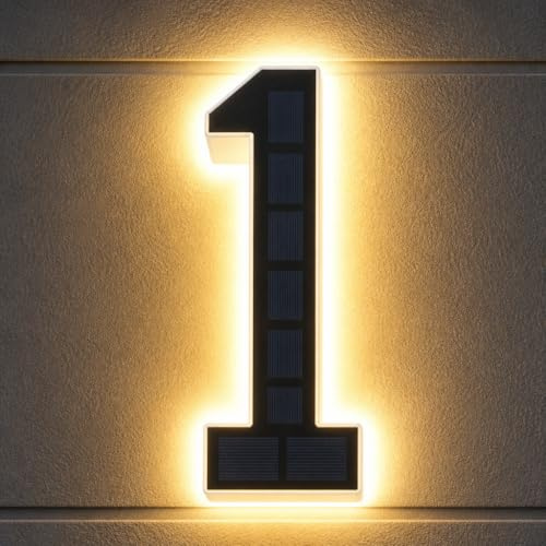 Neisouf Numéro de Maison Lumineux Solaire Étanche pour l'Extérieur (1 Noir, 23 cm)