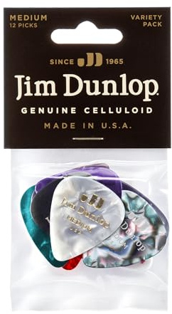JIM DUNLOP Plektrum Variety Pack Genuine Celluloid Medium, 12 Stück, Multicolor