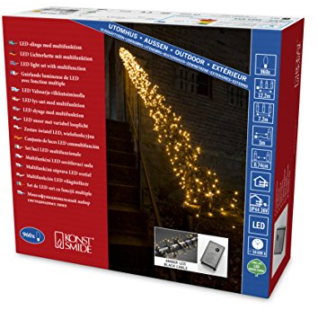 Konstsmide Micro LED Büschellichterkette Cluster, mit 8 Funktionen, Steuergerät und Memoryfunktion, 960 bernsteinfarbene Dioden, 36V Außentrafo, schwarzes Kabel - 3863-800
