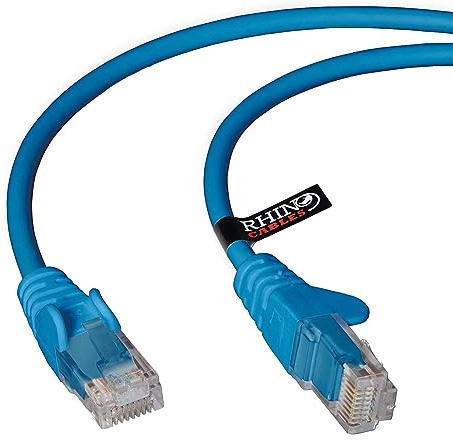 rhinocables CAT 5e High-Speed Ethernet Cable - Reliable LAN Network RJ45 Cable for Fast Internet & Data Transfer | Durable WiFi Broadband Cable for Gaming & Streaming, (15m, Blue, Pack of 1) | Reliable LAN Network RJ45 Cable for Fast Internet & Data Transfer, Durable WiFi Broadband Cable for Gaming & Streaming