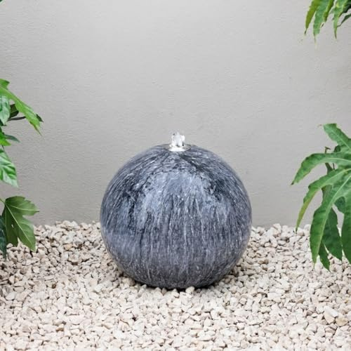 Primrose 50cm Echo Falls Marble Touch Sphere Stainless Steel Water Feature Indoor Outdoor with LED Lights