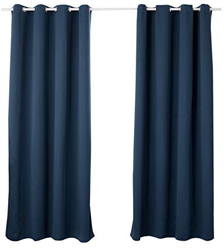 WOLTU Verdunklungsvorhänge mit Ösen Gardine Blickdicht 135x225cm Dunkelblau | 2er Set, 250g/m² schwere Gardinen mit Sichtschutz, Thermovorhang für Wohnzimmer und Schlafzimmer, Länge 245 cm