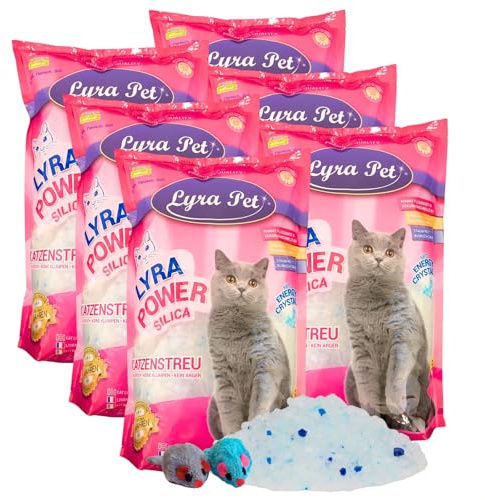 Lyra Pet® 6 x 5 L = 30 L Lyra Power Silica Silikat Katzenstreu + 2 Mäuse | Keine Klumpenbildung - Neutralisiert den Geruch - Staubfrei & unparfümiert - Hygienisch & saugstark - Saubere Wohnung