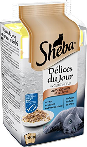 Sheba Délices du Jour Nassfutter für ausgewachsene Katzen – Fischauswahl in Gelee – Frischebeutel 72 x 50 g