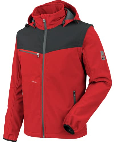WÜRTH MODYF Softshelljacke Stretch X – hochwertige Arbeitsjacke für Elektriker oder Logistiker in der Größe S – wasserabweisend (8.000 mm WS) mit abnehmbaren Ärmeln & Kapuze – in rot