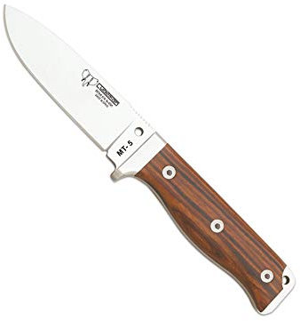 Cudeman Cuchillo 120-K MT-5 hoja de acero inoxidable Böhler N-695 de 11 cm empuñadura de madera de cocobolo de 11,5 cm funda de cuero para caza, supervivencia y bushcraft + Portabotellas regalo
