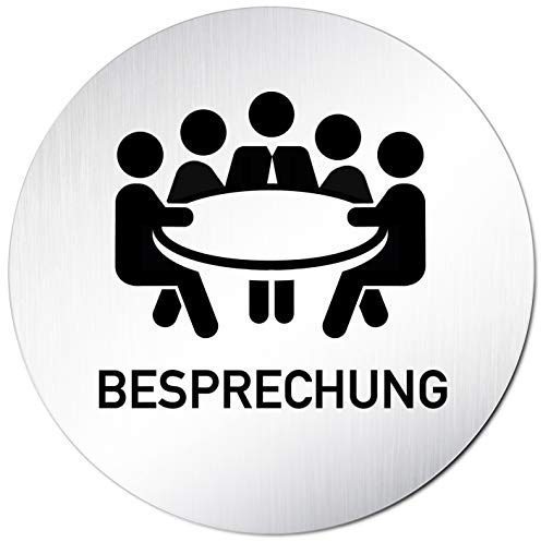 Kinekt3d Leitsysteme Türschild Hinweisschild Schild Rund 100mm Ø • Besprechung 003 • 1,5 mm Aluminium Vollmaterial (eloxiert) • geschliffene Edelstahloptik