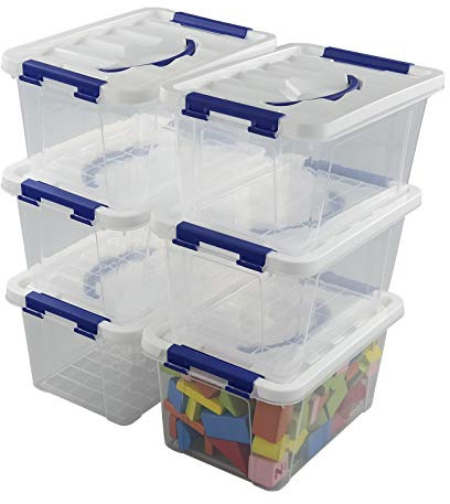 Dynko 6-pack 7 Liter Storage Boxes with Lid, Plastic Lidded Storage Box Bin | Clear Container with Lid, Durable Useful Box for Kitchen, Bathroom, Bedroom, Office, Dorm
