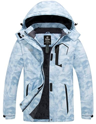 wantdo Women's Waterproof Ski Jackets Mountain Fleece Ski Jacket Blue Floral 2XL