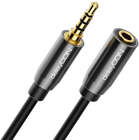 deleyCON 0,5m Headset Extension Headphone AUX 3,5mm Jack CTIA 4 Broches TRRS Microphone Extension Cable Stereo Audio Metal Plug PC Mobile Phone Smartphone Tablet HiFi Receiver (Extra Thin & Flexible)