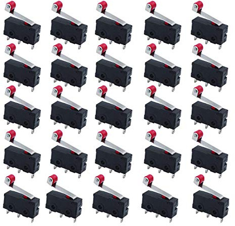 HUAZIZ 25 Stücke 250V 5A SPDT 1NO 1NC Momentary Scharnier Rollenhebel Mikroschalter 3 Pins, Endschalter mit Momentanem Roller Hebel Arm Snap Aktion Scharnier Mini Wechselschalter