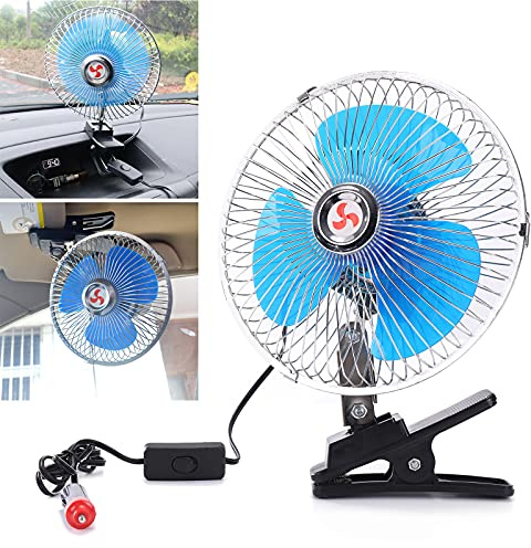 Joy life 12V 25W Cooling Oscillating Fan Auto Car Vehicle Dash Dashboard Portable Clip-On Cigarette Lighter,8inch