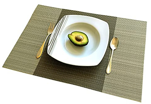 ELFSELF® 6er Set Tischsets, waschbare rutschfeste und wärmebeständige Platzsets und Untersetzer 30x45cm Platzdeckchen für Esstisch Küche Restaurant - Dekoration zuhause (Brauntöne gestreift)