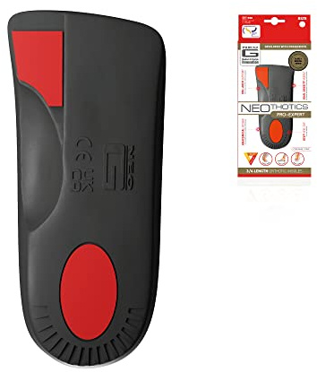 Neo G NeoThotics Pro-Expert Best Insoles for Plantar Fasciitis & Achilles Tendonitis Support – 3/4 Length Flat Foot Orthopedic Inserts for Heel Pain Foot Pain Relief - Shoe Insoles - S Black/Red