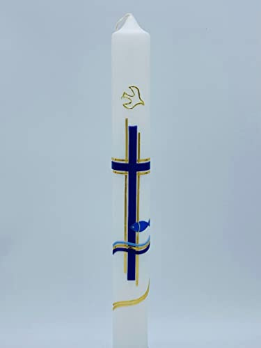 Taufkerze Kommunionkerze Blau/Gold inkl. Beschriftung/Personalisierung/Kommunion/Taufe/Handarbeit C108-GZ