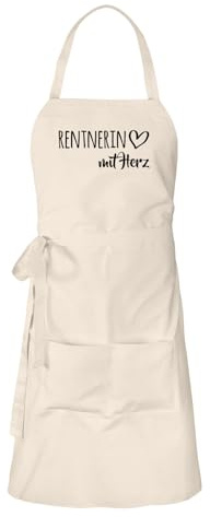Huuraa Schürze Rentnerin mit Herz Geschenk | Latzschürze Baumwolle Kochschürze mit Motiv Geschenkidee verstellbare Grillschürze mit langen Bändern