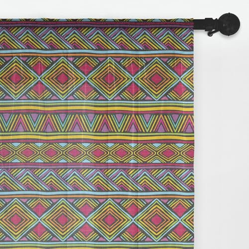 Ambesonne African Tulle Curtains with Rod Pocket, Colorful Diamond Motifs with Angled Lines Lively Palette Geometric Borders, Sheer Drape for Wedding Party 2 Panels, 108 x 96, Multicolor