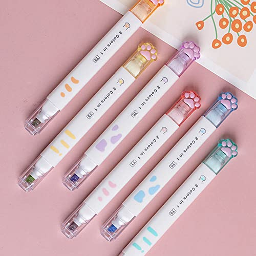 SIYZHOP Doppelköpfige niedliche helle Augenschutz-Textmarker, 6 Stück | flache Köpfe, helle und Vintage-Marker für Schule, Büro, Tagebuchbedarf (12 Farben Doppelkopf)