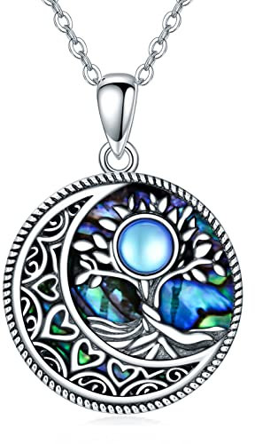 ROMANTICWORK Livets träd halsband i sterlingsilver livets träd hänge födelsedagspresent smycken för kvinnor mamma flickor, Sterlingsilver, Månsten