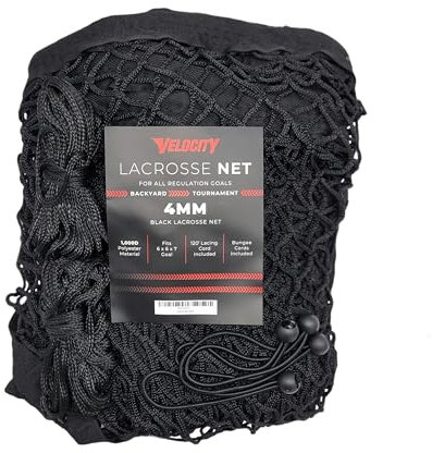 Velocity 4 mm starkes, schwarzes Lacrosse-Netz, passend für 1,8 m x 1,8 m x 2,1 m große Tore, wetterfestes, UV-beständiges 1000D hochfestes Polyester, kommt mit 30 m Schnürschnur und 4 Schnellbändern