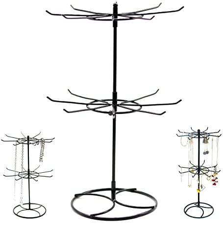 Schmuckregal Schmuckständer Kettenständer Schmuck Drehbar - 2-stufiger Abnehmbar Halskettenhalter, Halsketten Drehen Halter,16 Haken, Schmuckbaum für Ketten & Armbänder,Ringe & Ohrringe, Schwarz