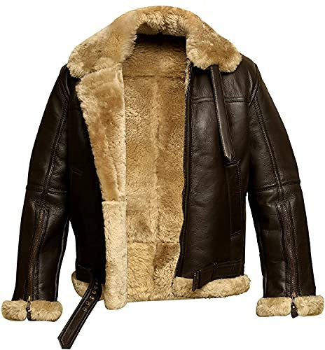 Chaqueta de cuero de aviador Raf para hombre, piel de cordero auténtica, piel de oveja genuina, B3, bombardero, vuelo, abrigo de invierno WW2 - Marrón, marrón, XXL