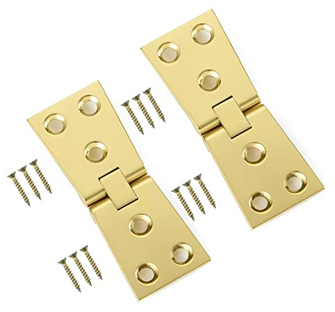 TERF® Lot de 2 Charnières Porte Robustes en Laiton Poli 100 mm x 32 mm, Quincaillerie de Placards