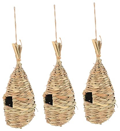 YARNOW Handgewebtes Vogelnest 3 Stück aus Stroh mit Natürlichem Design Leichter Struktur und Sicherer Schutz für Vögel im Garten und Außenbereich