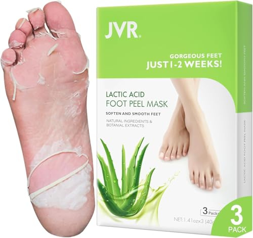 JVR Foot Peel Mask - 3 Pairs - Exfoliating Peeling Callus Remover, Softens Rough, Cracked Heels & Dry Skin, for Smoother and Softer Feet (Aloe Vera)