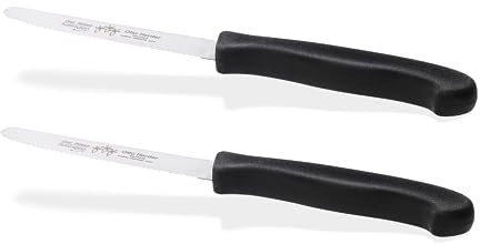 Otto Herder Tafelmesser Set 2 Stück – Made in Solingen – Brötchen- & Frühstücksmesser mit Wellenschliff, 21,5 cm, rostfreier Edelstahl 57HRC, spülmaschinengeeignet, Schwarz