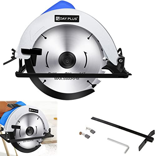 Sierra circular profesional, 1500 W, sierra circular con hoja de sierra circular (diámetro de la hoja: 185 mm, 24 T+40T), profundidad de corte de 55 mm, sierra circular de 5800 rpm con riel guía, para