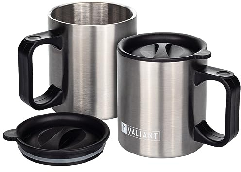 Valiant Insulated Camping Mug Twin Pack, Silver