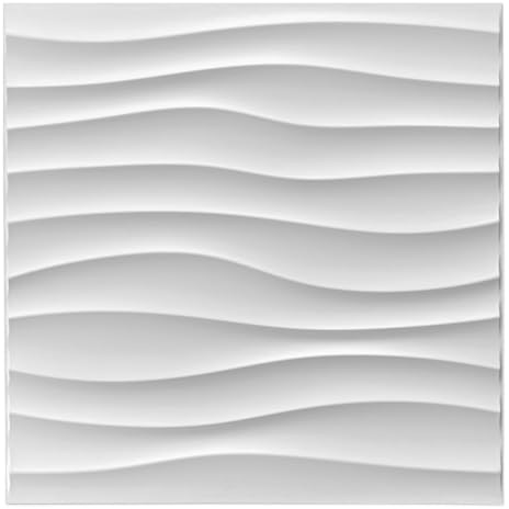 50cm x 50 cm 3D Paneele PVC Kunststoffpaneele 20 Stück Wandpaneele Gaming Zimmer Wand Decke 3D Optik Welle PVC 3D Platten, D105 Weiß