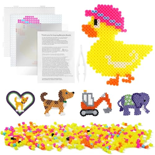 AUAUY Bügelperlen Set, 500 Stück 5mm Steckperlen mit Steckplatte, Bügelpapier, Pinzette, DIY Verzierungen, 3d Kinder Geschenk Bastelideen, Kreativer Bastelspaß für Groß und Klein - Ente