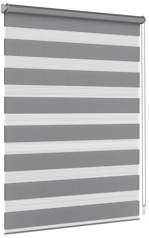 Jalousiescout Doppelrollo Klemmfix ohne Bohren & mit Bohren, 140x120cm Dunkelgrau Rollo Fensterrollo lichtdurchlässig, Sonnenschutzrollo Zebrarollo für Fenster & Türen
